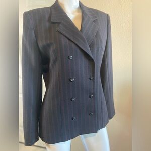 Jones New York~Double Breasted~Black/Red Pinstriped~Wool~Blazer Jacket~Size 10